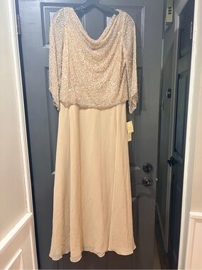 J Kara Champagne Sequin Evening Dress